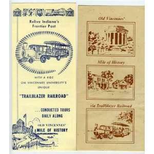 Old Vincennes Indiana Mile of History & Trailblazer Railroad Brochures