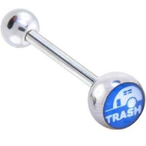  Blue and White Trailer Trash Logo Barbell Tongue Ring 
