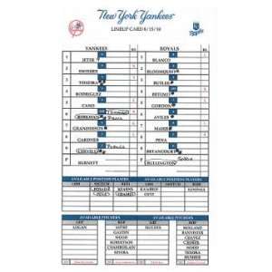 Yankees at Royals 8 15 2010 Game Used Lineup Card (FJ017979)   Other 
