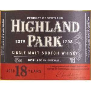  Highland Park 18 Year Old Orkney Island Single Malt Scotch 