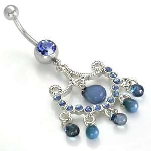  14g 12g 10g Blue Intricate Drop Down Belly Jewelry  14g 5 