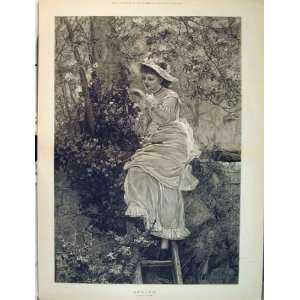  1879 Beautiful Women Spring Trees Ladder Wall Country 