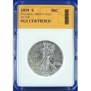  1939 S Silver Walking Liberty Half Dollar   Certified by 