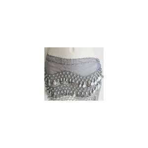  Gray Zumba Belly Dance Hip Scarf in silver coins 