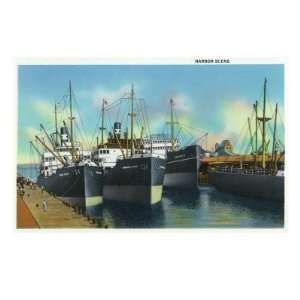 Galveston, Texas   View of Ships in the Harbor, c.1947 Premium Poster 