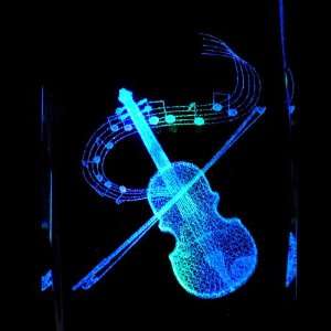 : Violin 3D Laser Etched Crystal includes Two Separate LEDs Display 
