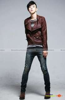 Men Fashion Slim Fit PU Leather Jacket Coat Brown #026  