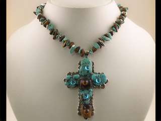 Green Brown Colored Cross Necklace Earrings Set s0268  