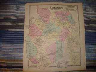 1872 ANTIQUE LEBANON YORK COUNTY MAINE HANDCOLOR MAP NR  