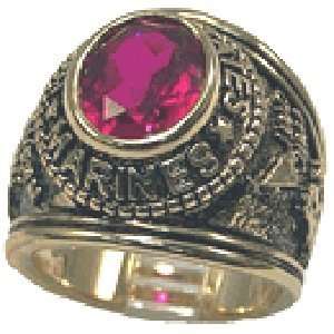  M 230 Simulated Ruby Red Ring UNITED STATES MARINES. 18 Kt Gold 