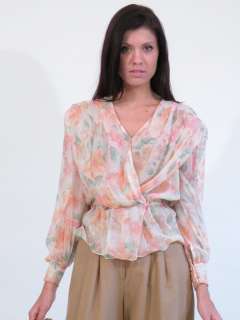 JLS Scherrer Boutique silk wrap blouse couture numbered pastel floral 
