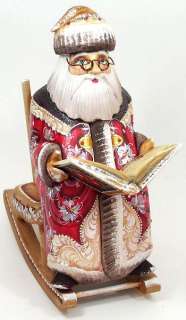 BEAUTIFUL WOODEN CARVED SANTA IN RECLINER #0716  