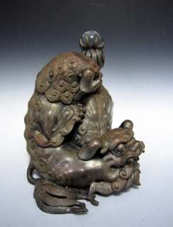 Japanese KARAJISHI Shishi Foo Lion Dog Crystal Ball Bronze Statue KORO 