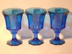 INDEPENDENCE CRYSTAL OCTAGONAL BLUE 3 WATER GOBLETS 5 5/8  