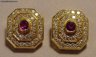 Vintage 14k 5 Carat Diamonds Rubies Designer Earrings  