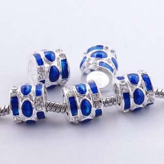 Colourful Enamel Inlay Crystal Silver Pt Tube European Beads Fit Charm 