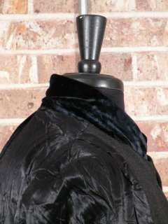 vtg 50s black wool herringbone tweed long over coat velvet collar 