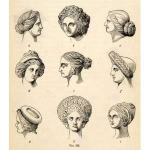 1876 Wood Engraving Female Hair Dresses Hairstyle Braids Greek Busts 