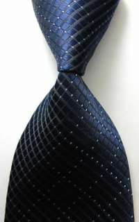 Dark Blue Check 100%Silk Classic Woven Mans Tie Necktie  
