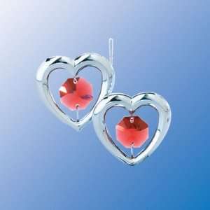 Chrome Mini Twin Hearts Ornament   Red Swarovski Crystal:  