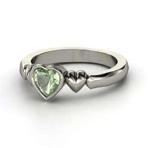  My Heart Beats for You Ring, Heart Green Amethyst Platinum 