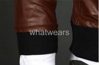 Mens Slim Zip Stand Up Collar Leather Jacket Black W00  