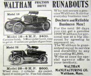 1908 Waltham Runabouts automobiles car AD  