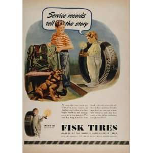1945 Vintage Ad Fisk Tires Boy Dog WWII Soldier Uniform   Original 