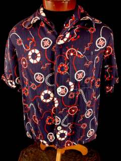 VINTAGE 1950S 60S CATALINA NATICAL RAYON PRINT SHIRT  