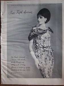 1964 Saks Fifth Avenue Womens Fashion Vintage Floral Dress Ad  