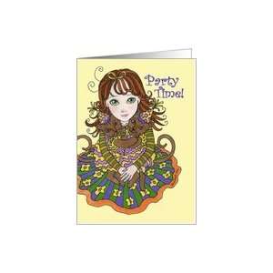  Girl with Party Cats Party Time Card: Toys & Games