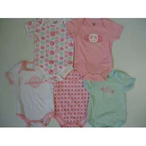   Onesies Pink Retro Peace Sign Hippie 5 Pack, Size 3   6 Months: Baby