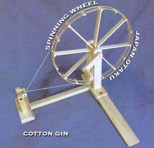 WOODEN JAPANESE COTTON GIN SPINNING WHEEL  