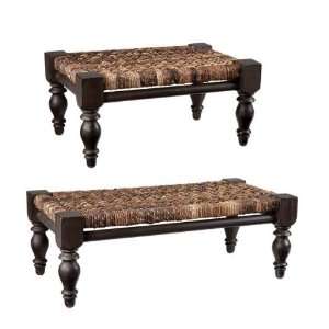 Footstools Woven Twine Design Espresso Brown Finish Large & Small 