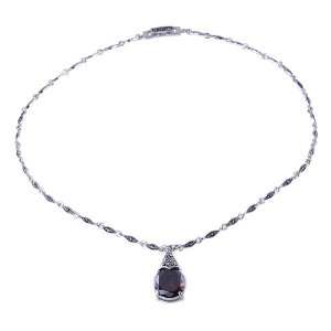   Garnet Cubic Zirconia Marcasite .925 Sterling Silver Necklace Jewelry