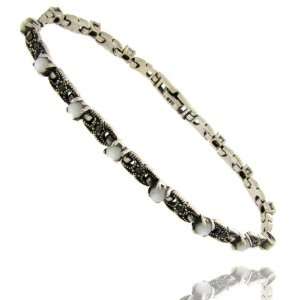    Sterling Silver Marcasite Mother Of Pearl Bracelet: Jewelry