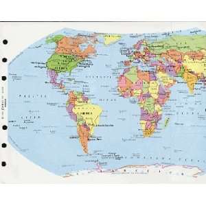  Filofax Papers World Political & Time Zones Map Personal 