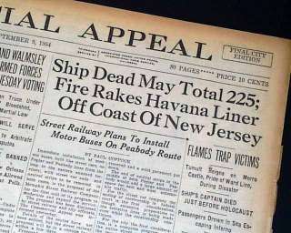 SS MORRO CASTLE Cruise Ship Fire Disaster1934 Newspaper off coast of 