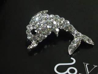 Austrian Clear crystal silver plated Brooch pin dolphin  