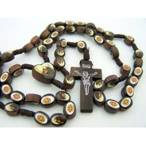 Rare Wood Heart of Saint St Benedict Rosary Medal Beads Necklace Cross 
