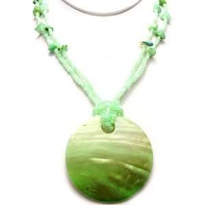   AFrican Green Abalone Shell Disc Necklace Earrings 