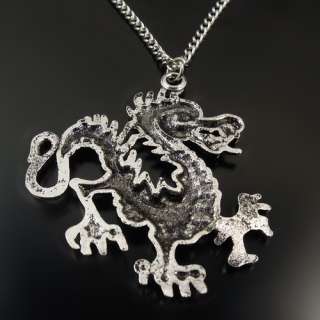 Retro Style Silver Chinese Dragon Pendant Necklace Cute Dragon  