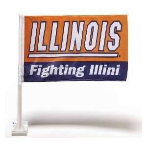   FIGHTING ILLINI Set of 2 CAR FLAGS w/ Wall Brackett: Sports & Outdoors