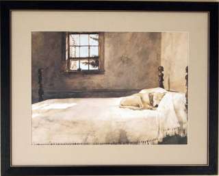 Big Andrew Wyeth Master Bedroom Dog On Bed Art Framed  