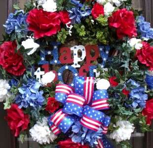   Door Wreath Floral Luxe Wreaths 4th Of July Summer Spring Happy Fourth