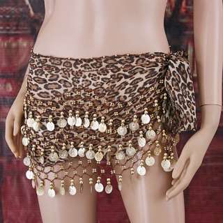 Belly Dance HIP SCARF Brown Leopard belt Skirt H2647BR  