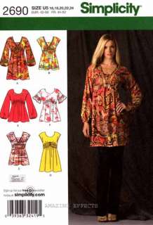 Simplicity Pattern 2690 Womens Mini Dress Tunics 16 24 039363324195 