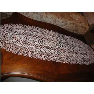  Vintage Handmade Tatted Lace Oval White Cotton Table 