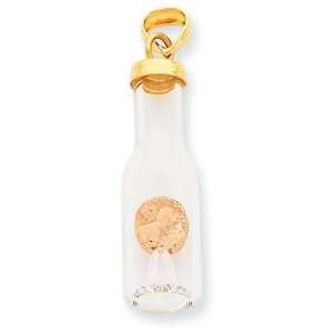    14k Two tone 3 D Mini Penny in Glass Bottle Pendant: Jewelry