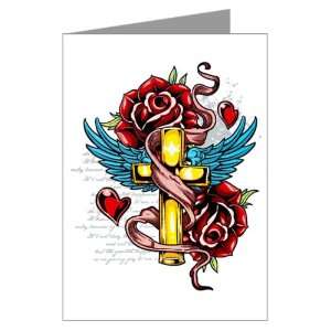  Greeting Card Roses Cross Hearts And Angel Wings 